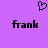 Purple background with a black pixelated heart symbol above two identical black pixelated 'frank' texts.
