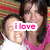Two people in a close-up pose with text overlays; one frame shows "i love" and the other shows "olly<3" over their faces.