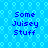 Blue pixelated background with repeating light blue hexagonal patterns and four identical text blocks reading 'Some Juisey Stuff' in dark blue pixelated font.