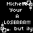 Pixelated black-and-white animation with repeated text and small square symbols on a dark background.