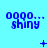 Blue pixelated text 'shiny' with 'oooo...' above it on cyan background, showing animation changes across frames.