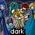 Pixelated anime-style character with blonde hair and blue cape, surrounded by other characters, with text labels changing across frames.