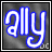 Four display the word 'ally' in stylized blue and white lettering with varying outlines against a gray background