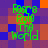 Green pixelated text 'Peace Rule The World' on a checkered background of blue, orange, and purple squares.
