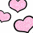 Pink heart-shaped icons with black outlines on a white background, one containing the word LOVE.