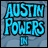 A 3x3 contact sheet of animated frames from an Austin Powers-themed AIM buddy icon featuring text and character portraits against a blue patterned background.