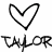 A contact sheet of 7 animated frames showing heart outlines in various colors above repeated handwritten text "TAYLOR" on a white background with gray transparency area.