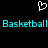 Pixelated cyan text reading 'Basketball Basketball' on black background with white heart outline above.
