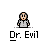 A 4x3 contact sheet of pixel art frames showing a character named Dr. Evil in various poses and expressions with speech bubbles containing text fragments.