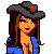 Pixel art contact sheet showing three frames of an animated icon featuring a cartoon woman in country-style attire with visible text overlay reading "Guys may come guys may go but horses are Forever!" on a dark brown background.
