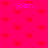 A static image with a bright pink background filled with small red heart shapes and the word "josh" in purple text scattered across it.