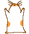 Pixelated hamster with orange and white fur in nine distinct poses against gray background.