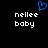 Blue pixelated heart symbol above white text reading 'nelleebaby' in two identical side-by-side arrangements on black background.