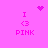 Pixelated pink background with four identical 'I <3 PINK' text blocks arranged in a , each accompanied by a small heart or starburst symbol above it