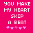 Pixelated text on bright pink background with five pink heart symbols below, showing animation where one heart changes color.