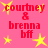 Pixelated pink background with red text and yellow stars, displaying 'courtney & brenna bff' in four repeated sections. Yellow star shapes animate by changing from solid to sparkly forms across observations.
