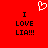 Red background with white pixelated heart above black text reading "I LOVE LIA!!!" repeated twice.