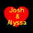 Four red heart-shaped icons with yellow text reading "Josh & Alyssa" arranged in a on a black background