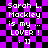Pixelated text on a purple and black checkered background reads "Sarah L. Mackley is my ... LOVER! : ]]" with slight variations in text alignment and pixelation