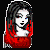 Pixel art contact sheet showing three frames of an animated buddy icon featuring a stylized character with red scarf and black pants, each frame displaying "I Love You!!" text below the character.