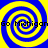 Four identical blue and yellow spiral patterns arranged in a with black text reading "Go Michigan" overlaid on each quadrant