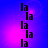 A vertical stack of black lowercase 'la' characters on a blue-to-purple gradient background with shifting pink light spots.