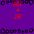 Purple background with red text 'AR + JR' repeated in multiple , surrounded by black pixelated border shapes