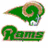 Green and white graphic with a ram's head logo and 'Rams' text, set against a green background with yellow text reading 'EAM', 'RAMS', and 'FOOTBALL'