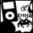 Black-and-white pixelated icon with repeated 'EMMA' text, circular speaker-like shapes, and abstract patterns in a