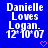 Blue background with white pixelated text reading "Danielle Loves Logan. 12*10*07" and a pink heart symbol at bottom center.
