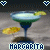 Pixelated animated contact sheet showing two frames of a margarita drink icon with heart symbols and text labels.