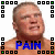 A four- of a shirtless man with short light hair, each showing the word 'PAIN' in blue and black text over his chest against a white background