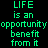 A 4x4 contact sheet of animated frames showing green pixelated text on a black background with the word "LIFE" repeated in various phrases across all visible frames.