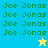 Pixelated displays 'Joe Jonas' text with star symbols on blue and yellow backgrounds, showing animation changes between frames