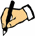 Pixelated yellow and black icon with curved shape, showing motion from left to right