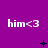 Purple background with repeated 'him<3' text and scattered black symbols in a