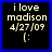 Four identical pixelated text on black backgrounds with blue borders, each displaying 'i love madison 4/27/09 (:' in light gray font