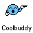 A 48x48 pixel animated buddy icon featuring a blue cartoon character with closed eyes and an open mouth, holding a white gun-like object in alternating poses across two frames.
