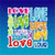 Pixelated grid of colored sections with red text 'lore' at bottom, pink top bar, green middle-left, orange middle-right, yellow bottom-right, blue background.
