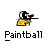 Pixelated static icon of a paintball player with yellow gear and black helmet holding a paintball gun, below which is the word "Paintball" in pixelated font on gray background.