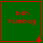 Green square with red border containing 'boh humbug' text and small red Christmas tree icon in bottom-right corner.