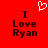 Red background with dark brown text reading "I Love Ryan" and a white pixelated heart symbol above the left side of the text.