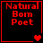 Four red-bordered black squares display "Natural Born Poet" text with varying heart symbols in bottom-right corners.