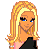 Pixelated character with blonde hair and blue eyes, wearing a black top; three variations of text overlays on dark green backgrounds.