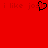 Red background with repeated text and a pixelated heart symbol in the center.