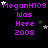 Pixelated purple text on black background with white and gray stars, showing 'MeganH109 Was Here 2008' repeated across multiple