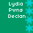 Green background with cyan star patterns and repeated white text "Lydia Pwns Declan" in pixelated font.