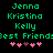 Green pixelated text lists three names above a of pink and purple hearts on a black background