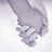 Pixelated image of two hands holding, with cyan text reading 'Baby... please you won't let go just promise.' on a light purple background.