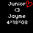 Pixelated text and symbols on black background with red heart symbol replacing 'o' in Junior, two identical copies side-by-side.